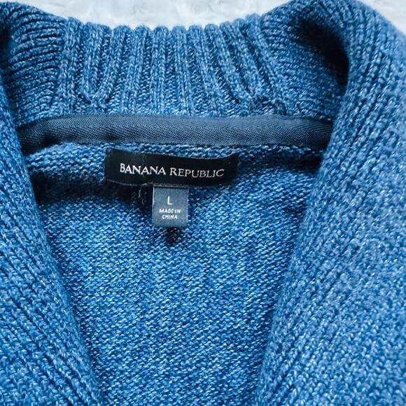 Banana Republic Mens Cotton Slub Shawl Texture Yoke Heather Blue Button Cardigan - Picture 3 of 10